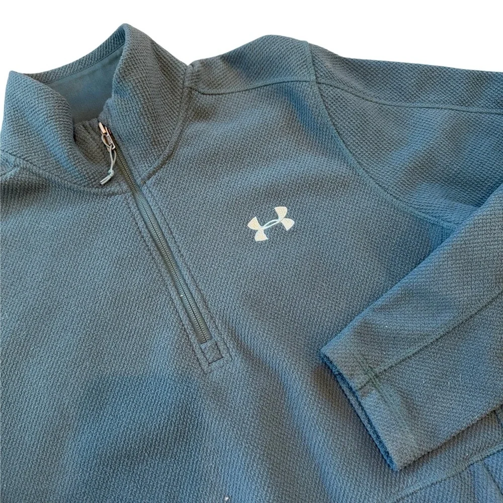 Under Armour Men Medium Teal Textured 1/4 Zip Fleece Pullover Kangaroo Pockets‎
